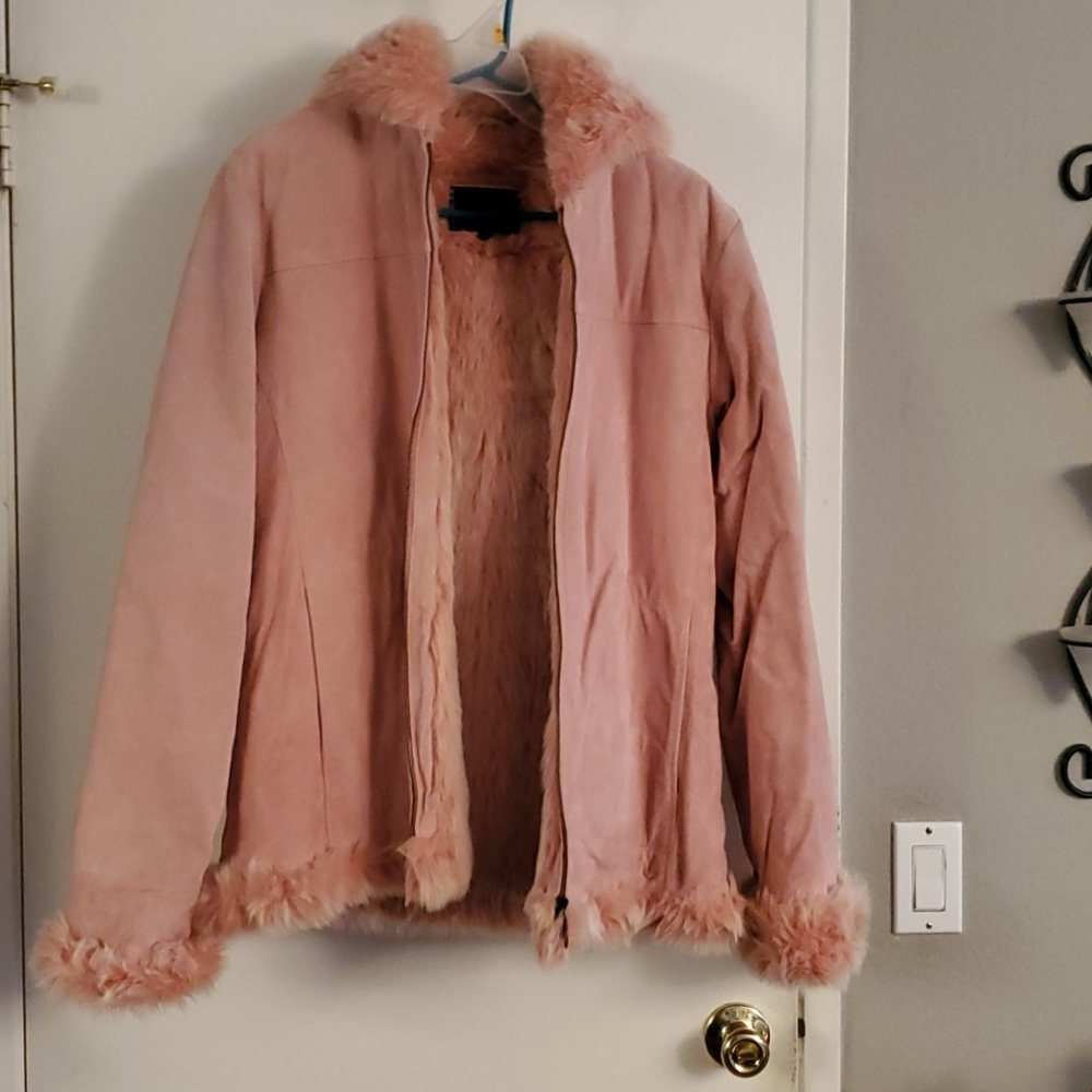 ADLER COLLECTION Pink Real suede And Inside faux fur jacket